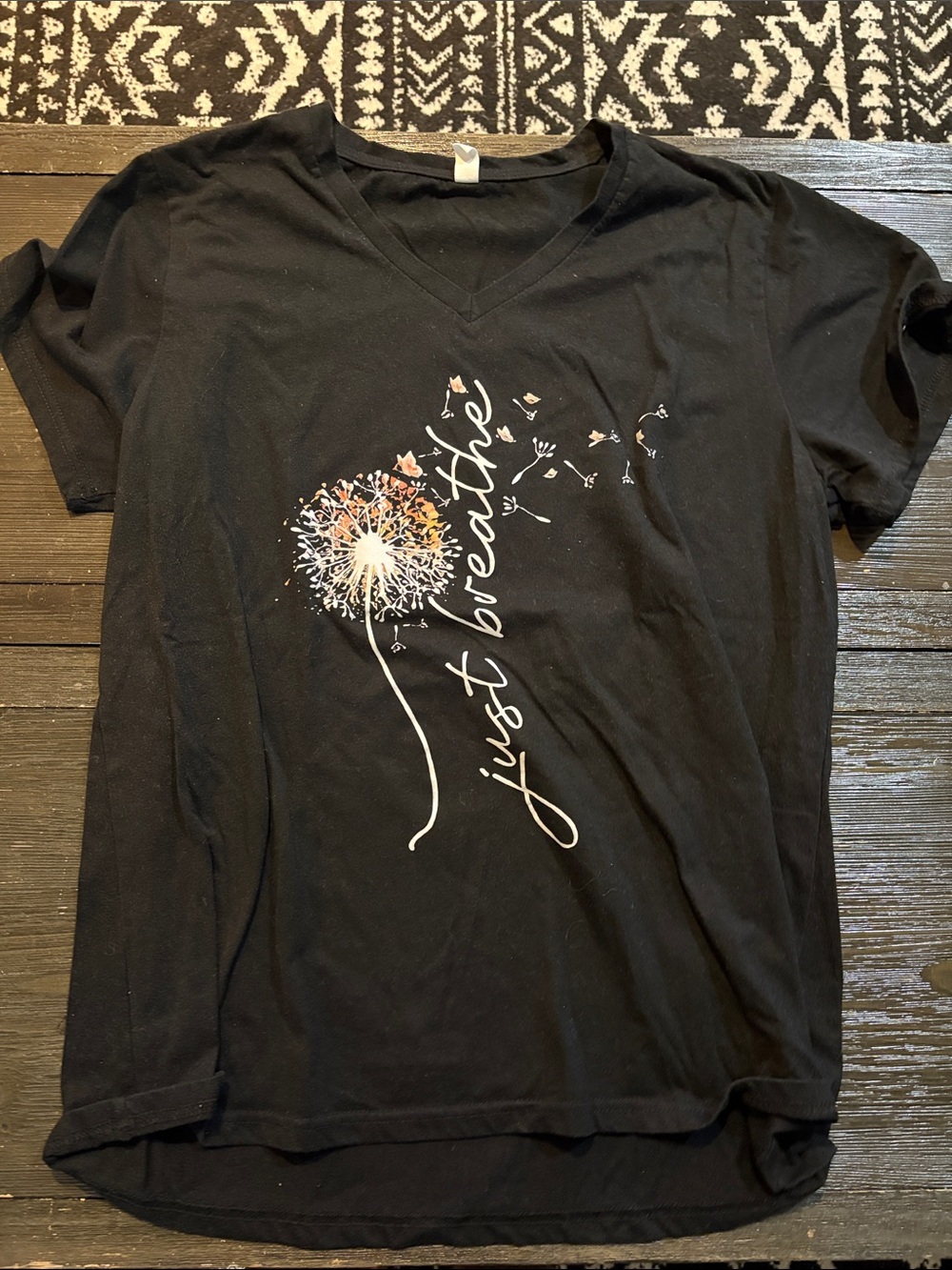 Just Breathe Black Short Sleeve V-Neck Tee